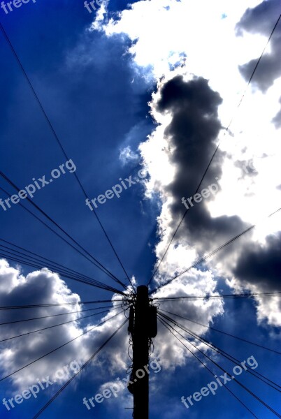 Power Line Sky Clouds Electricity Power