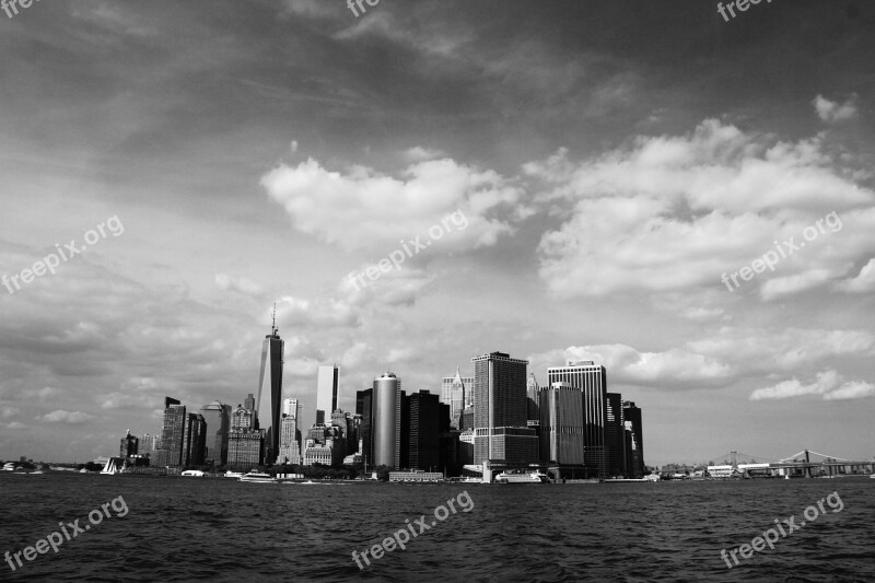 Manhattan Skyline Clouds Building Panorama