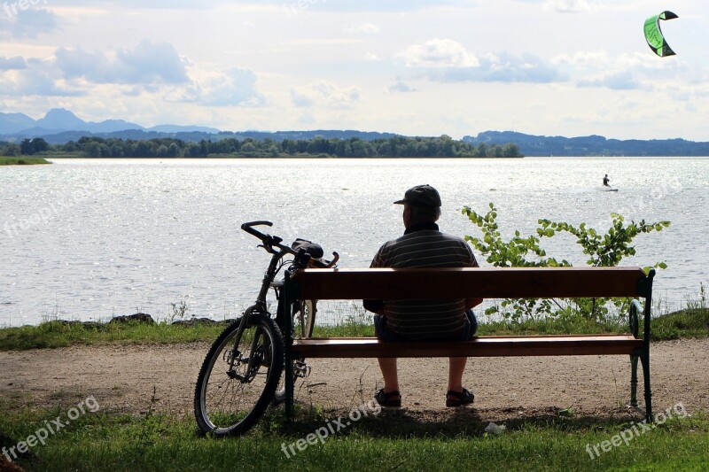 Person Man Bench Bank Lake