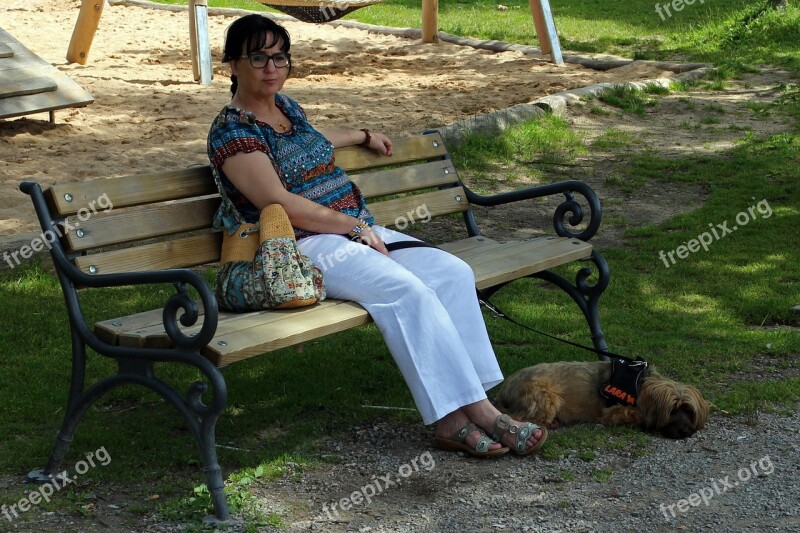 Woman Person Dog Bench Bank