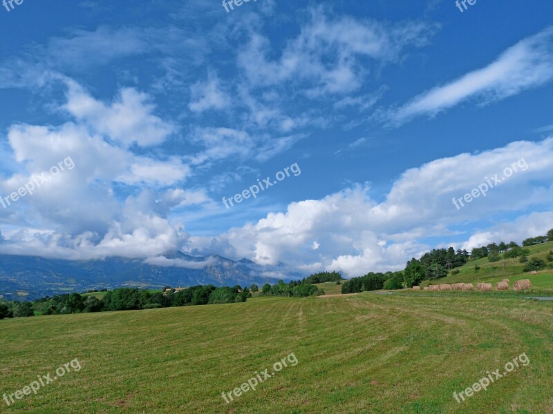 Landscapes Nature Mountain Fields Haystacks