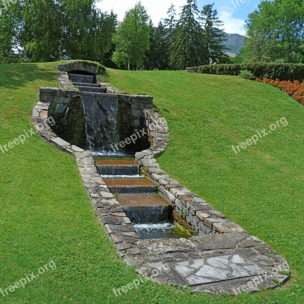 Landscape Fountain Cascade Urban Setting Lawn