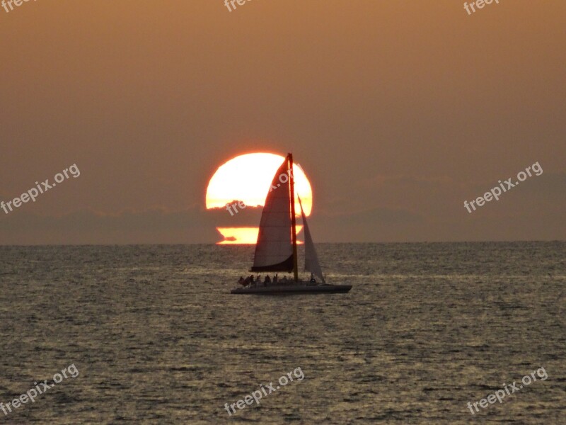 Boat Sunset Mar Beach Horizon