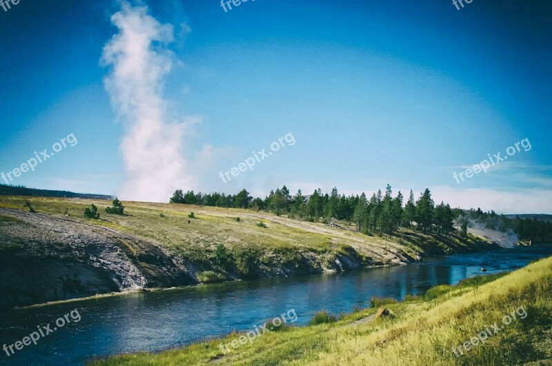 Yellowstone National Park Geyser Stream Water Reflections