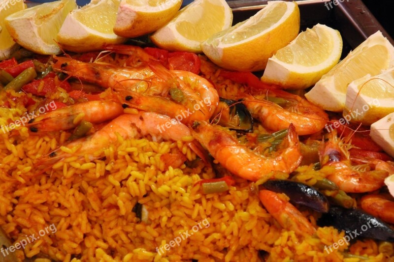 Paella Rice Scampi Lemons Spain