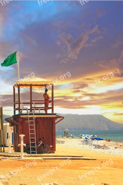 Lifeguard Warning Sea Flag Beach