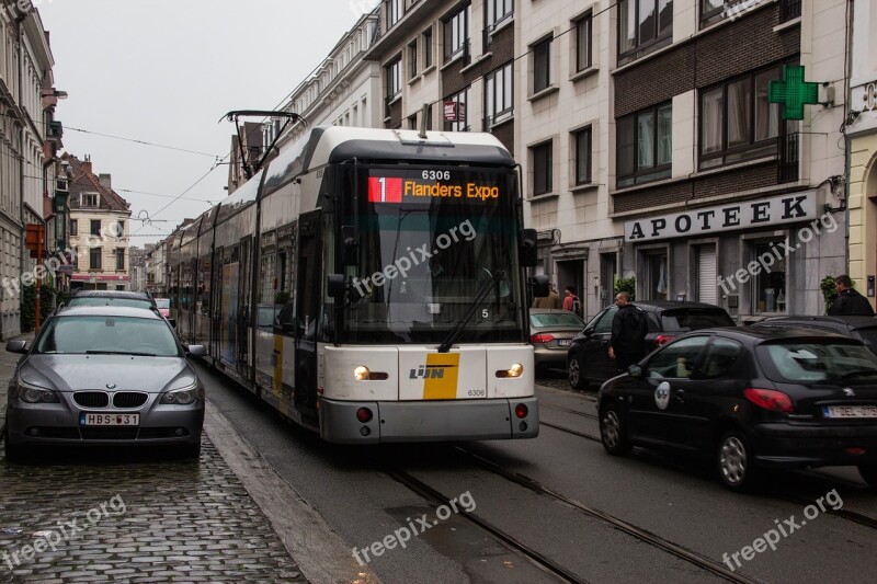 Tram Ghent Belgium Tram Tracks Street