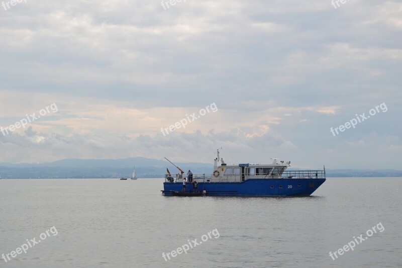 Police Boat Lake Constance Sea Guard Clouds Sky