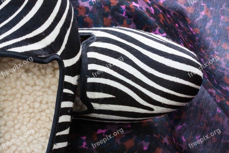 Shoes Slipper Zebra Pattern Fur Lambskin