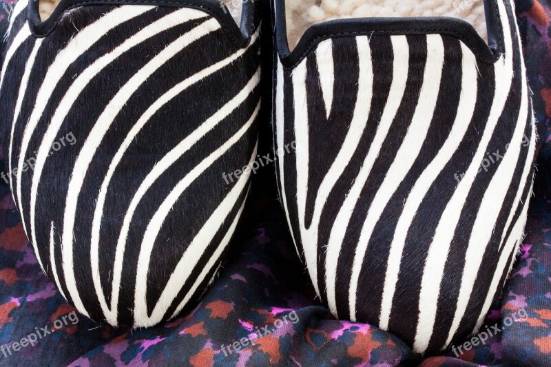 Shoes Slipper Zebra Pattern Fur Lambskin