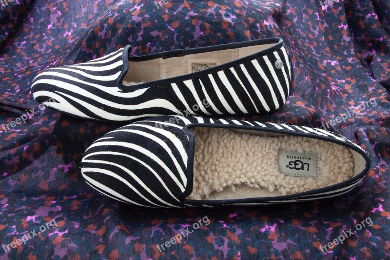 Shoes Slipper Zebra Pattern Fur Lambskin