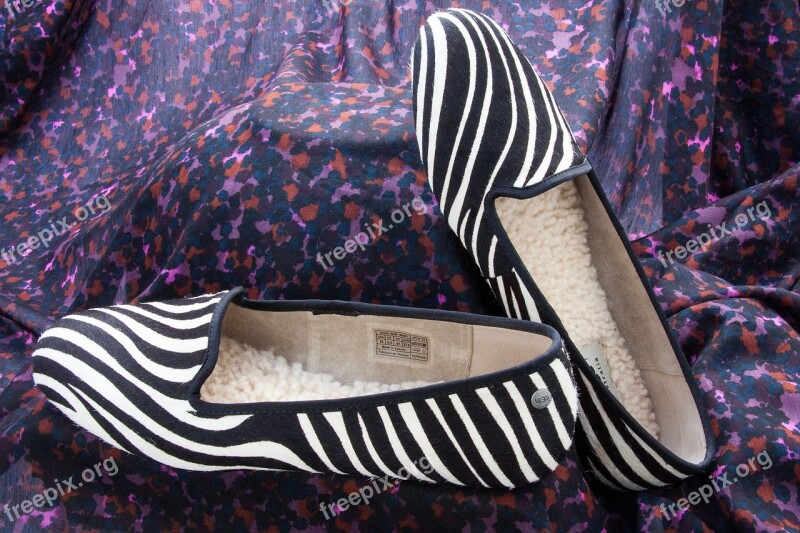 Shoes Slipper Zebra Pattern Fur Lambskin