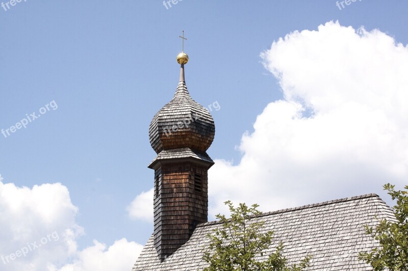 Chapel Summer Sun Clouds Wood Shingles