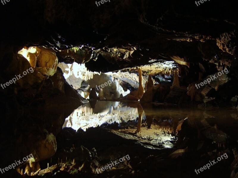 Cave Stalactites Stalagmites Reflection Water