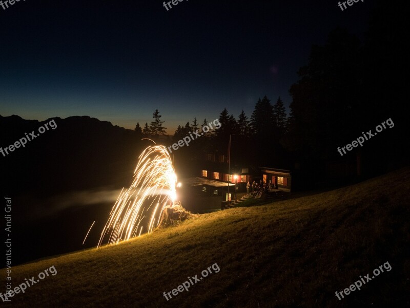 Fireworks Hut Switzerland National Day Alp