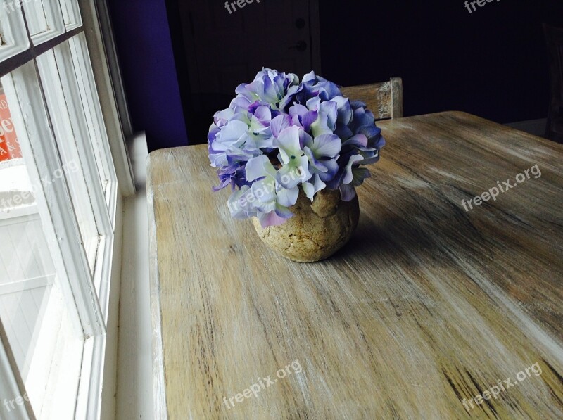 Hydrangea Flowers Purple Rustic Wood