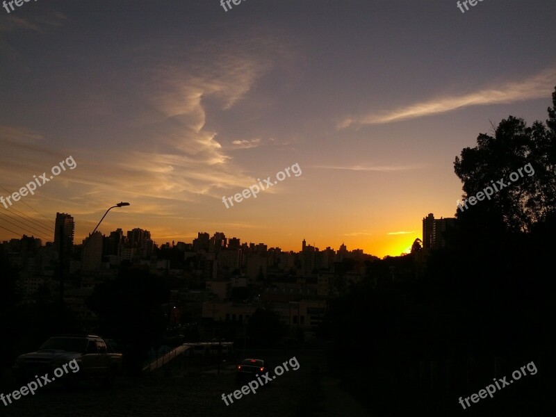 City Sunset Horizon Buildings Cloud