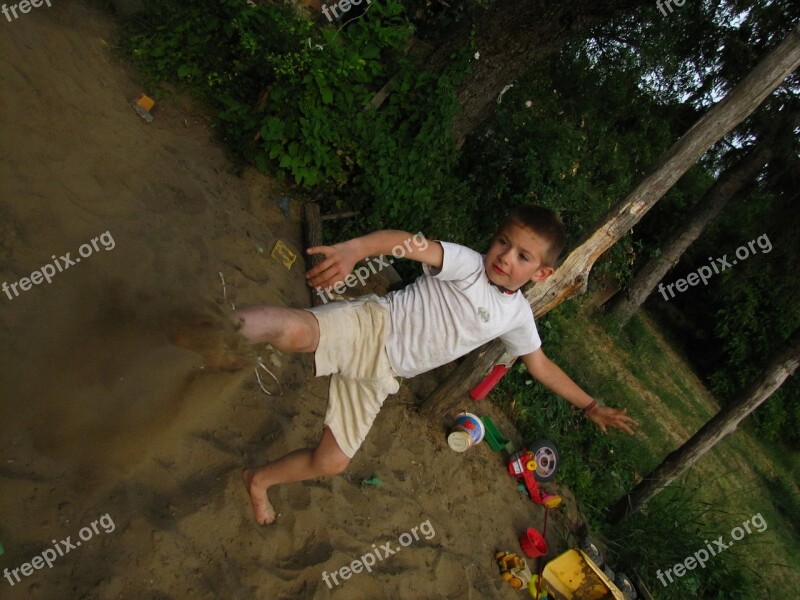 Kid Plays Sand Sandbox Little Boy