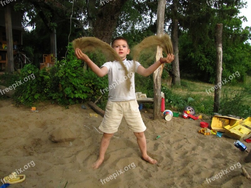 Kid Plays Sand Sandbox Little Boy