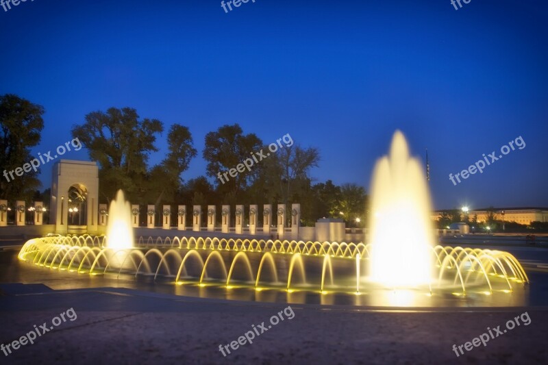 Washington Dc World War Ii Memorial Fountain Water Cascading