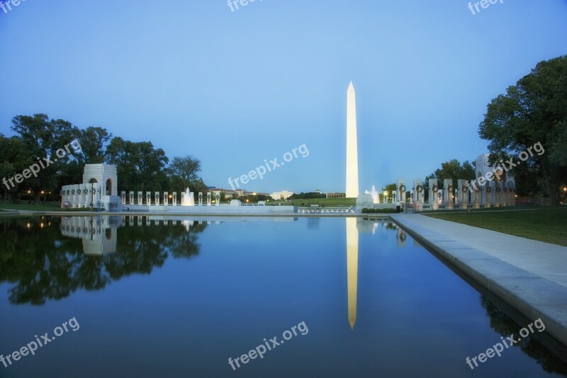 Washington Dc Sunset Dusk Evening Reflecting Pool