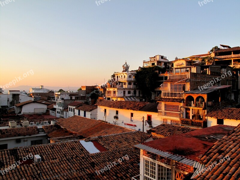 Sunset Roof Mexico Buildings Residential