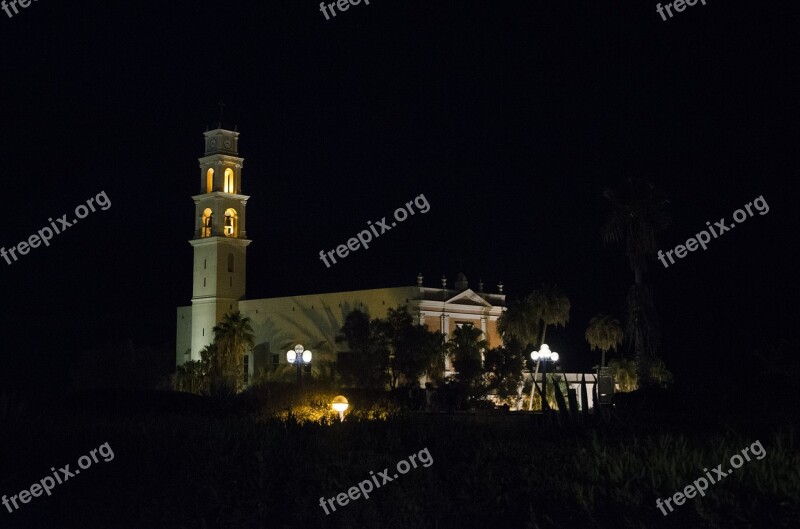 Jaffa Israel Church Night Tower