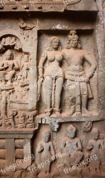 Karla Caves Figures Buddhism Caves Stone Carvings