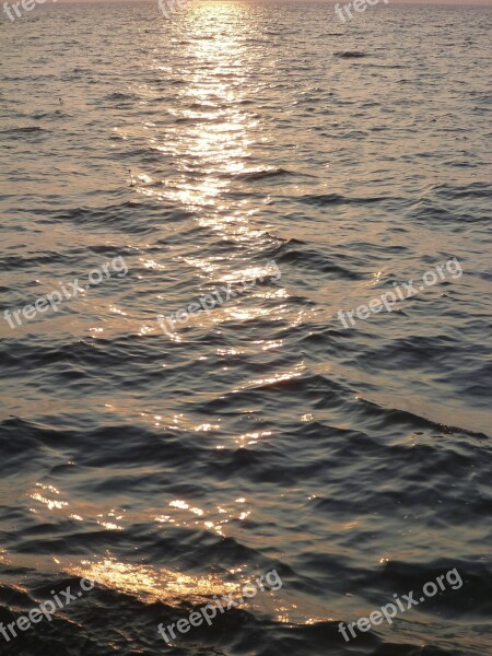 Sunset Sea Water Waves Calm