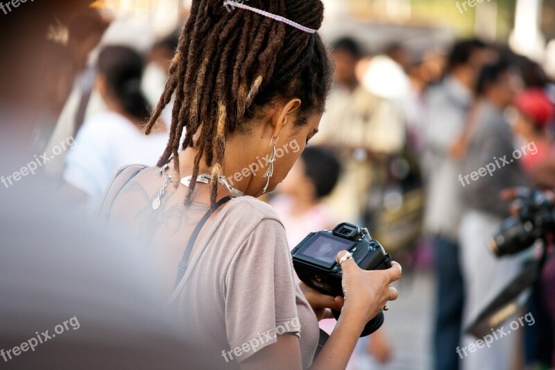 Dslr Camera Camera Photographer Looking Woman