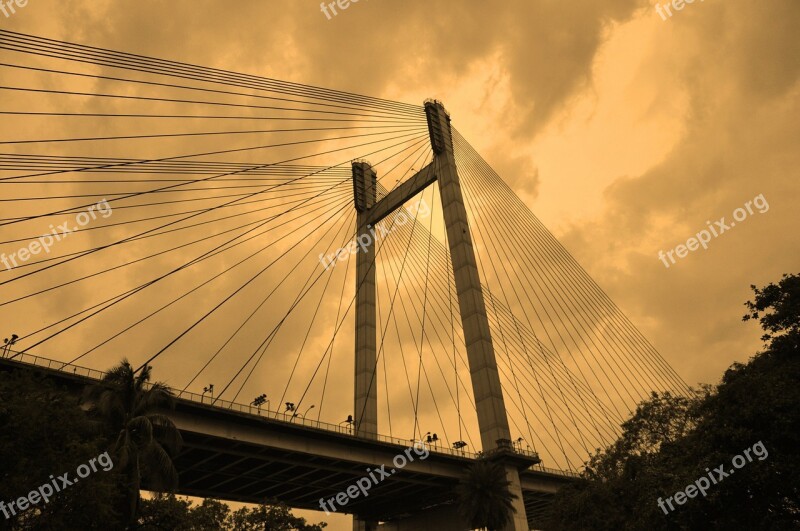 Suspension Bridge Cable Bridge Evening Construction