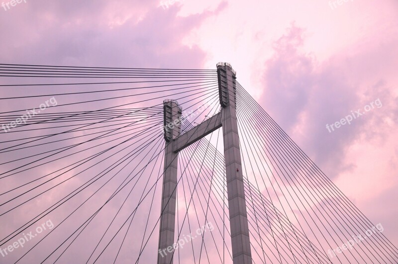 Suspension Bridge Cable Bridge Evening Construction