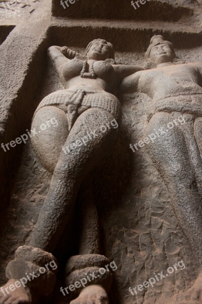 Karla Caves Woman Figure Cave Buddhism