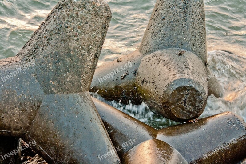 Wave Breakers Tetrapods Shore Coast Barrier