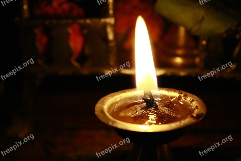 Oil Lamp Hindu Prayer Candlelight Burning