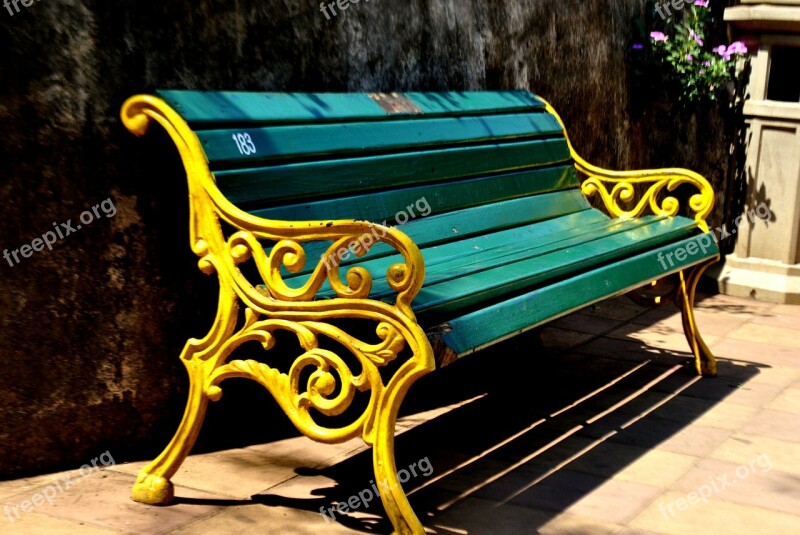 Park Bench Painted Yellow Turquoise