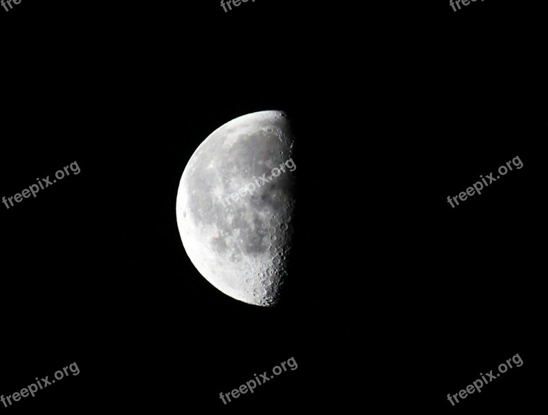 Moon Half Moon Night Sky Astronomy