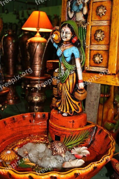 Indian Water Fountain Woman Colorful