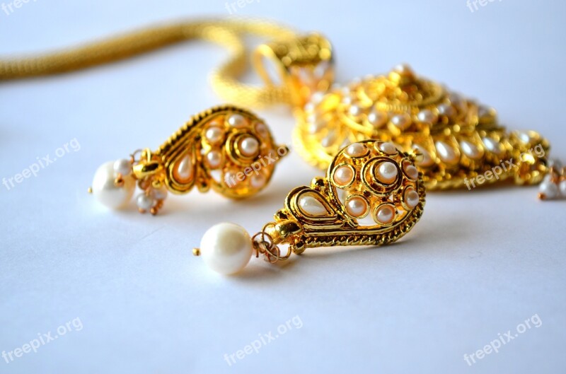 Earrings Necklace Jewelry Gold Luxury