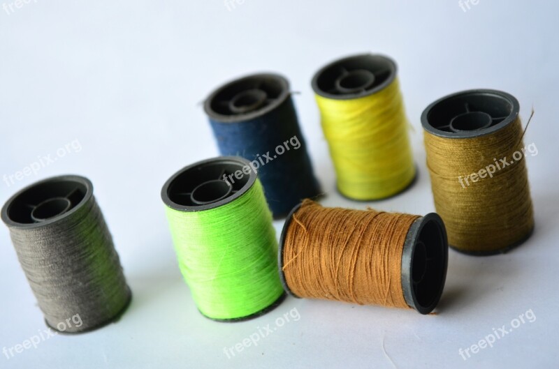 Threads Spools Sewing Green Colors