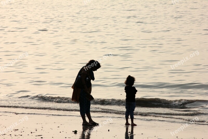 Mother Daughter Parenting Man Beach