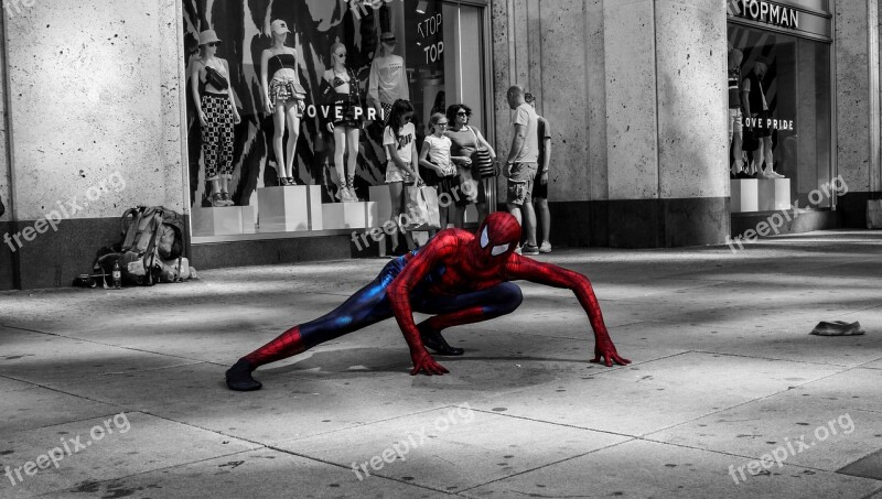 Spiderman Held Street Artists Black And White Alexanderplatz