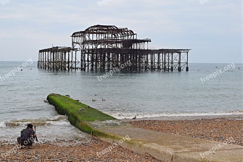 Brighton Pier Shoreline Pebbles Seaside