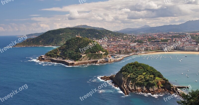 San Sabastian Concha Bay Landscape Sea Coast Spain