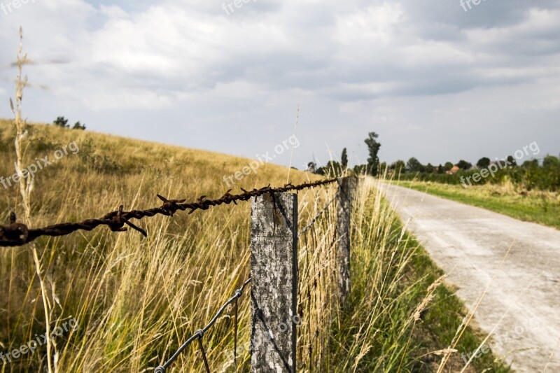 Barbed Wire Away Meadow Dike Fence