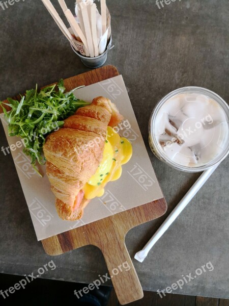 Croissant Poached Eggs Lunch Free Photos