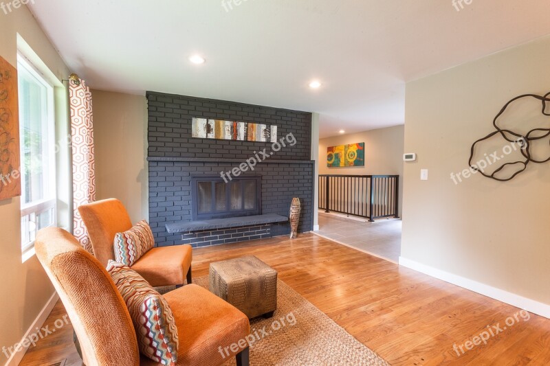 Entry Den Fireplace Hardwoods Staging