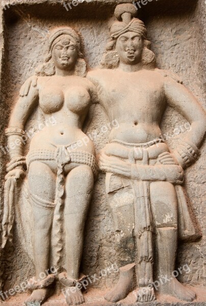 Karla Caves Stone Carvings Statues Male Female