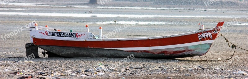 Boat Stranded Low Tide Coast Sea