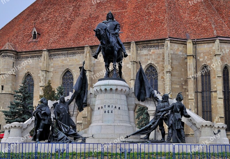 Cluj-napoca Romania Mathias Rex Square Church Statue